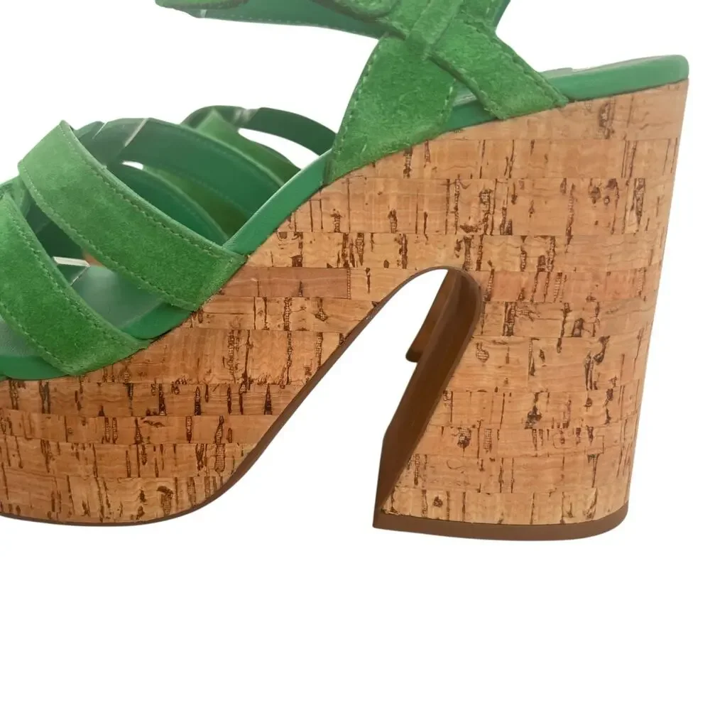 Free People Lisbon MJ Platform Sandals In Goddess Green Suede Size 39.5